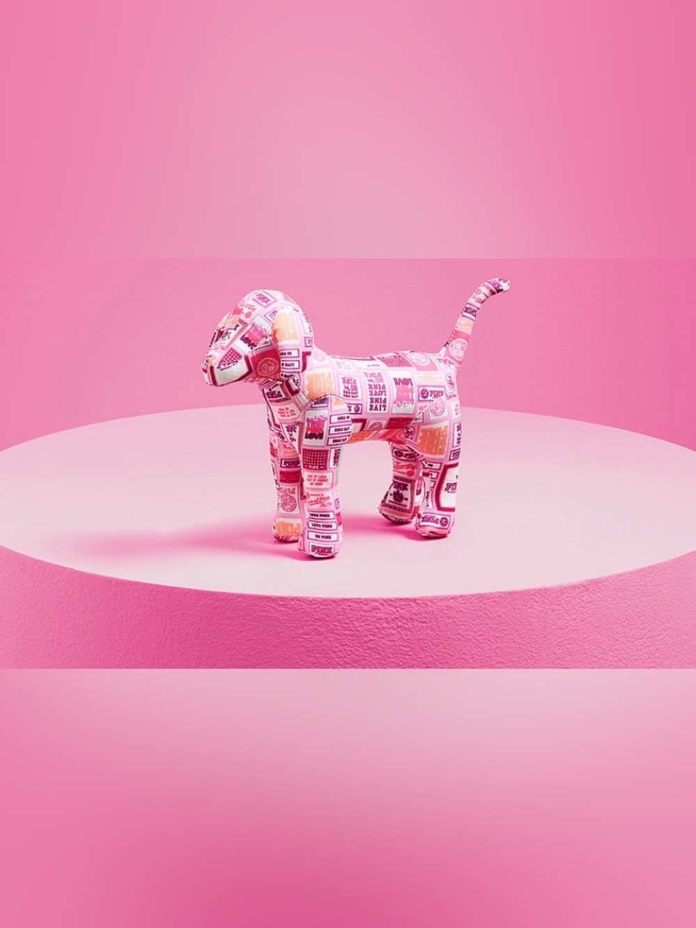 Limited Edition PINK Victoria's Secret Pink Pattern Plush Dog Figurine